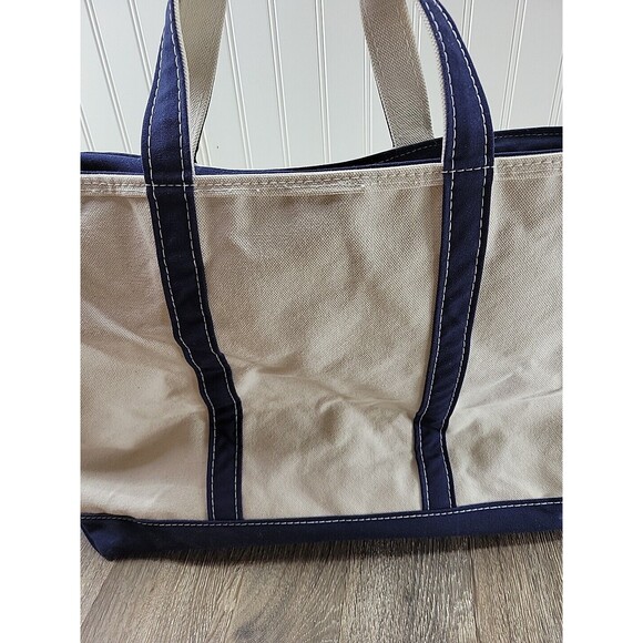 LL BEAN Boat and Tote USA Large Canvas Bag Blue Straps Classic 17" x 13" x 7" - Picture 7 of 14